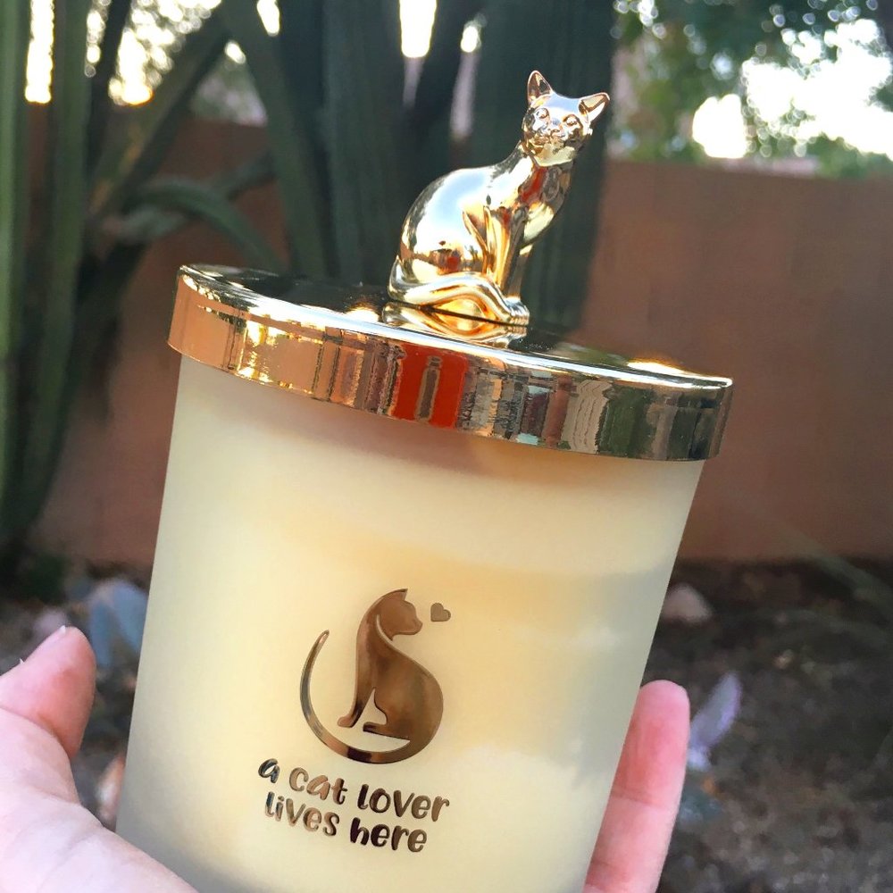 Collectible Cat Lover Gem Candle with Tiger's Eye Gemstone Limited Edition